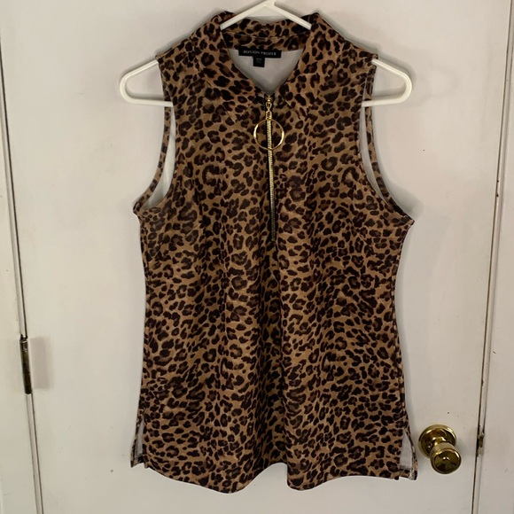 Boston Proper leopard cheetah print sleeveless top with gold zipper Size Large - Picture 1 of 9
